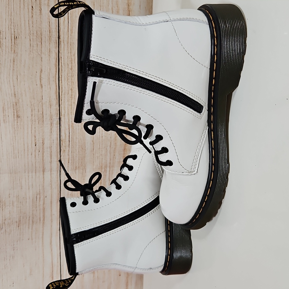 Dr. Martens White Patent Leather Combat Boots 4 - Picture 4 of 7